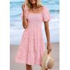 imagePRETTYGARDEN Womens Summer Puff Sleeve Mini Dress Off Shoulder Eyelet Smocked A Line Casual Babydoll Short DressesPink