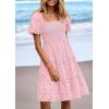 imagePRETTYGARDEN Womens Summer Puff Sleeve Mini Dress Off Shoulder Eyelet Smocked A Line Casual Babydoll Short DressesPink