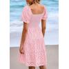 imagePRETTYGARDEN Womens Summer Puff Sleeve Mini Dress Off Shoulder Eyelet Smocked A Line Casual Babydoll Short DressesPink