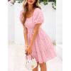 imagePRETTYGARDEN Womens Summer Puff Sleeve Mini Dress Off Shoulder Eyelet Smocked A Line Casual Babydoll Short DressesPink