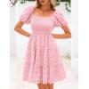 imagePRETTYGARDEN Womens Summer Puff Sleeve Mini Dress Off Shoulder Eyelet Smocked A Line Casual Babydoll Short DressesPink