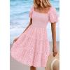 imagePRETTYGARDEN Womens Summer Puff Sleeve Mini Dress Off Shoulder Eyelet Smocked A Line Casual Babydoll Short DressesPink