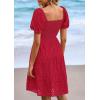 imagePRETTYGARDEN Womens Summer Puff Sleeve Mini Dress Off Shoulder Eyelet Smocked A Line Casual Babydoll Short DressesRed