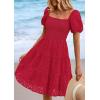 imagePRETTYGARDEN Womens Summer Puff Sleeve Mini Dress Off Shoulder Eyelet Smocked A Line Casual Babydoll Short DressesRed