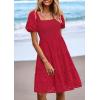 imagePRETTYGARDEN Womens Summer Puff Sleeve Mini Dress Off Shoulder Eyelet Smocked A Line Casual Babydoll Short DressesRed