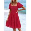 imagePRETTYGARDEN Womens Summer Puff Sleeve Mini Dress Off Shoulder Eyelet Smocked A Line Casual Babydoll Short DressesRed