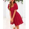 imagePRETTYGARDEN Womens Summer Puff Sleeve Mini Dress Off Shoulder Eyelet Smocked A Line Casual Babydoll Short DressesRed