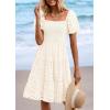 imagePRETTYGARDEN Womens Summer Puff Sleeve Mini Dress Off Shoulder Eyelet Smocked A Line Casual Babydoll Short DressesWhite