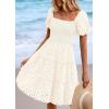 imagePRETTYGARDEN Womens Summer Puff Sleeve Mini Dress Off Shoulder Eyelet Smocked A Line Casual Babydoll Short DressesWhite
