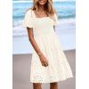 imagePRETTYGARDEN Womens Summer Puff Sleeve Mini Dress Off Shoulder Eyelet Smocked A Line Casual Babydoll Short DressesWhite