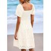 imagePRETTYGARDEN Womens Summer Puff Sleeve Mini Dress Off Shoulder Eyelet Smocked A Line Casual Babydoll Short DressesWhite