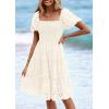imagePRETTYGARDEN Womens Summer Puff Sleeve Mini Dress Off Shoulder Eyelet Smocked A Line Casual Babydoll Short DressesWhite