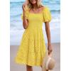 imagePRETTYGARDEN Womens Summer Puff Sleeve Mini Dress Off Shoulder Eyelet Smocked A Line Casual Babydoll Short DressesYellow