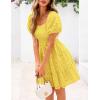 imagePRETTYGARDEN Womens Summer Puff Sleeve Mini Dress Off Shoulder Eyelet Smocked A Line Casual Babydoll Short DressesYellow