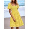 imagePRETTYGARDEN Womens Summer Puff Sleeve Mini Dress Off Shoulder Eyelet Smocked A Line Casual Babydoll Short DressesYellow
