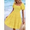 imagePRETTYGARDEN Womens Summer Puff Sleeve Mini Dress Off Shoulder Eyelet Smocked A Line Casual Babydoll Short DressesYellow