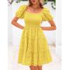 imagePRETTYGARDEN Womens Summer Puff Sleeve Mini Dress Off Shoulder Eyelet Smocked A Line Casual Babydoll Short DressesYellow