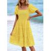 imagePRETTYGARDEN Womens Summer Puff Sleeve Mini Dress Off Shoulder Eyelet Smocked A Line Casual Babydoll Short DressesYellow