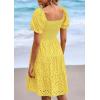 imagePRETTYGARDEN Womens Summer Puff Sleeve Mini Dress Off Shoulder Eyelet Smocked A Line Casual Babydoll Short DressesYellow