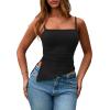 imagePRETTYGARDEN Womens Summer Spaghetti Strap Tank Tops Sleeveless Camisole Blouses Asymmetrical Going Out Basic Tank ShirtBlack
