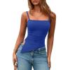 imagePRETTYGARDEN Womens Summer Spaghetti Strap Tank Tops Sleeveless Camisole Blouses Asymmetrical Going Out Basic Tank ShirtBlue