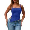 imagePRETTYGARDEN Womens Summer Spaghetti Strap Tank Tops Sleeveless Camisole Blouses Asymmetrical Going Out Basic Tank ShirtBlue