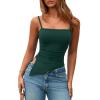 imagePRETTYGARDEN Womens Summer Spaghetti Strap Tank Tops Sleeveless Camisole Blouses Asymmetrical Going Out Basic Tank ShirtDark Green