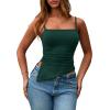 imagePRETTYGARDEN Womens Summer Spaghetti Strap Tank Tops Sleeveless Camisole Blouses Asymmetrical Going Out Basic Tank ShirtDark Green