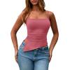 imagePRETTYGARDEN Womens Summer Spaghetti Strap Tank Tops Sleeveless Camisole Blouses Asymmetrical Going Out Basic Tank ShirtDark Pink