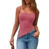 imagePRETTYGARDEN Womens Summer Spaghetti Strap Tank Tops Sleeveless Camisole Blouses Asymmetrical Going Out Basic Tank ShirtDark Pink