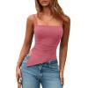 imagePRETTYGARDEN Womens Summer Spaghetti Strap Tank Tops Sleeveless Camisole Blouses Asymmetrical Going Out Basic Tank ShirtDark Pink