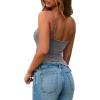 imagePRETTYGARDEN Womens Summer Spaghetti Strap Tank Tops Sleeveless Camisole Blouses Asymmetrical Going Out Basic Tank ShirtGrey