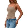 imagePRETTYGARDEN Womens Summer Spaghetti Strap Tank Tops Sleeveless Camisole Blouses Asymmetrical Going Out Basic Tank ShirtKhaki