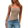 imagePRETTYGARDEN Womens Summer Spaghetti Strap Tank Tops Sleeveless Camisole Blouses Asymmetrical Going Out Basic Tank ShirtKhaki