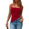 imagePRETTYGARDEN Womens Summer Spaghetti Strap Tank Tops Sleeveless Camisole Blouses Asymmetrical Going Out Basic Tank ShirtRed