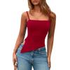 imagePRETTYGARDEN Womens Summer Spaghetti Strap Tank Tops Sleeveless Camisole Blouses Asymmetrical Going Out Basic Tank ShirtRed