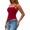imagePRETTYGARDEN Womens Summer Spaghetti Strap Tank Tops Sleeveless Camisole Blouses Asymmetrical Going Out Basic Tank ShirtRed