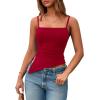 imagePRETTYGARDEN Womens Summer Spaghetti Strap Tank Tops Sleeveless Camisole Blouses Asymmetrical Going Out Basic Tank ShirtRed