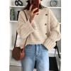 imagePRETTYGARDEN Womens Sweaters Fall 2025 Casual Long Sleeve Crewneck Button Loose Winter Knit Pullover Sweater TopsBeige