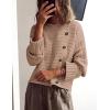 imagePRETTYGARDEN Womens Sweaters Fall 2025 Casual Long Sleeve Crewneck Button Loose Winter Knit Pullover Sweater TopsKhaki