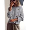 imagePRETTYGARDEN Womens Sweaters Fall 2025 Casual Long Sleeve Crewneck Button Loose Winter Knit Pullover Sweater TopsLight Grey