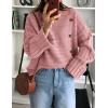 imagePRETTYGARDEN Womens Sweaters Fall 2025 Casual Long Sleeve Crewneck Button Loose Winter Knit Pullover Sweater TopsPink