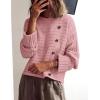 imagePRETTYGARDEN Womens Sweaters Fall 2025 Casual Long Sleeve Crewneck Button Loose Winter Knit Pullover Sweater TopsPink