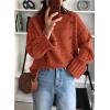 imagePRETTYGARDEN Womens Sweaters Fall 2025 Casual Long Sleeve Crewneck Button Loose Winter Knit Pullover Sweater TopsRust Red