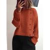 imagePRETTYGARDEN Womens Sweaters Fall 2025 Casual Long Sleeve Crewneck Button Loose Winter Knit Pullover Sweater TopsRust Red