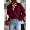 imagePRETTYGARDEN Womens Sweaters Fall 2025 Casual Long Sleeve Crewneck Button Loose Winter Knit Pullover Sweater TopsWine Red