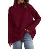 imagePRETTYGARDEN Casual Long Sleeve Oversized Sweaters for Women 2025 Loose Mock Neck Pullover Sweater Ribbed Knit Fall ClothesWine Red