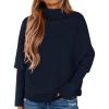 imagePRETTYGARDEN Fall Sweaters for Women 2025 Winter Clothing Batwing Long Sleeve Casual Tops Loose Knit Turtleneck SweaterNavy