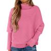imagePRETTYGARDEN Fall Sweaters for Women 2025 Winter Clothing Batwing Long Sleeve Casual Tops Loose Knit Turtleneck SweaterPink