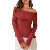 imagePRETTYGARDEN Off The Shoulder Sweater for Women 2025 Fall Fashion Cute Long Sleeve Tops Winter Ribbed Pullover Knit OutfitsOrange Red